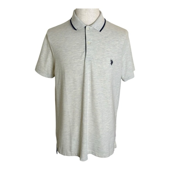 U.S. Polo Mens Assn.Square Print Jersey Polo Shirt Heather Light gray‎ XL - Picture 1 of 11